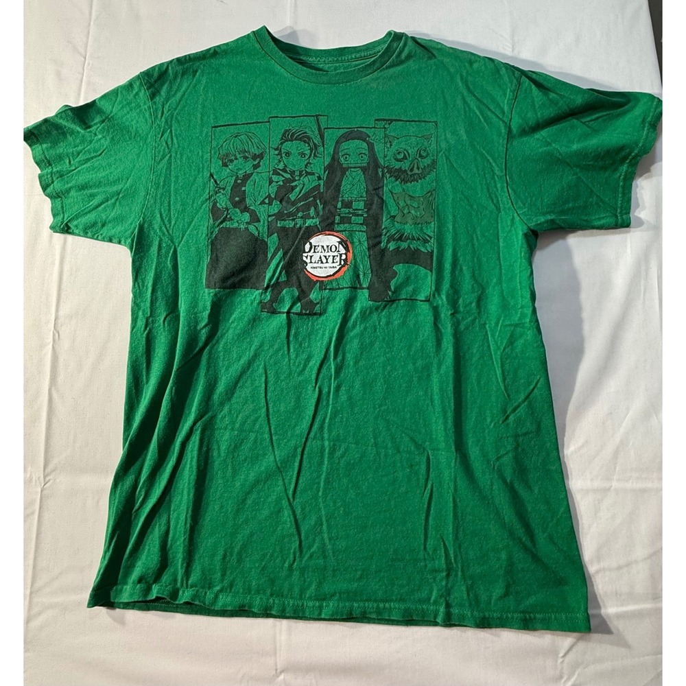 Demon Slayer Kimetsu no Yaiba Green Graphic T-Shirt Mens Large Anime Tee